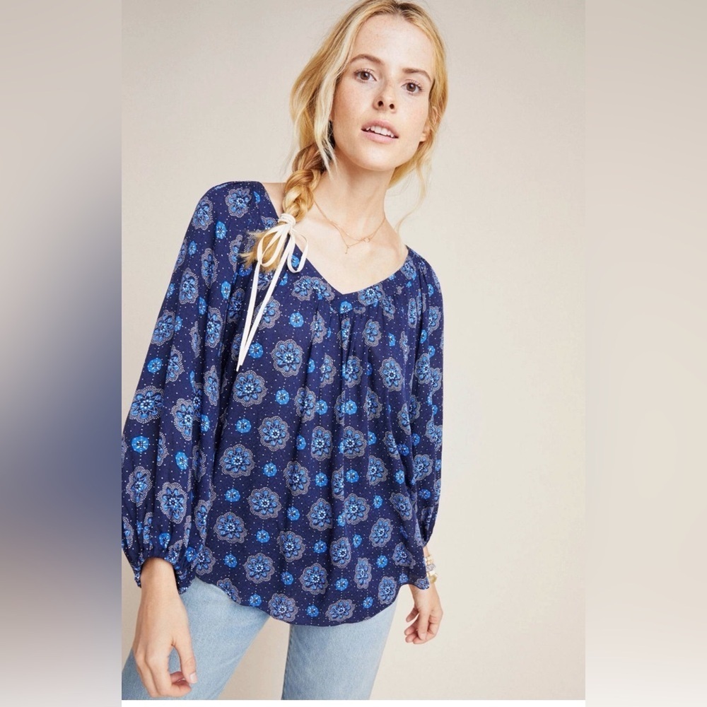 Anthropologie Maeve Boswell Navy Blue Blouse Size 16